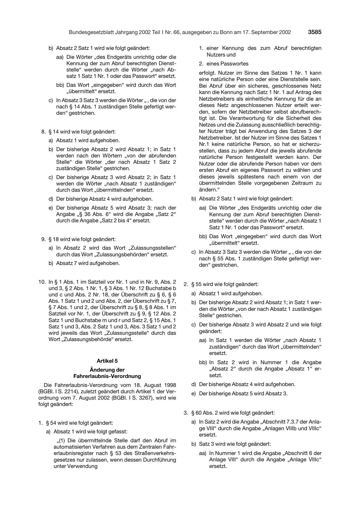 BGBl. 2002, Seite 3585 — Originalseite als Abbildung