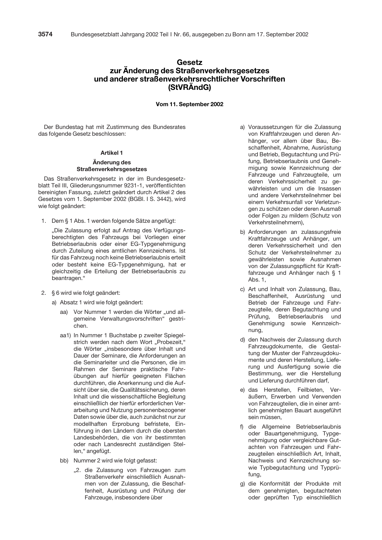 BGBl. 2002, Seite 3574 — Originalseite als Abbildung