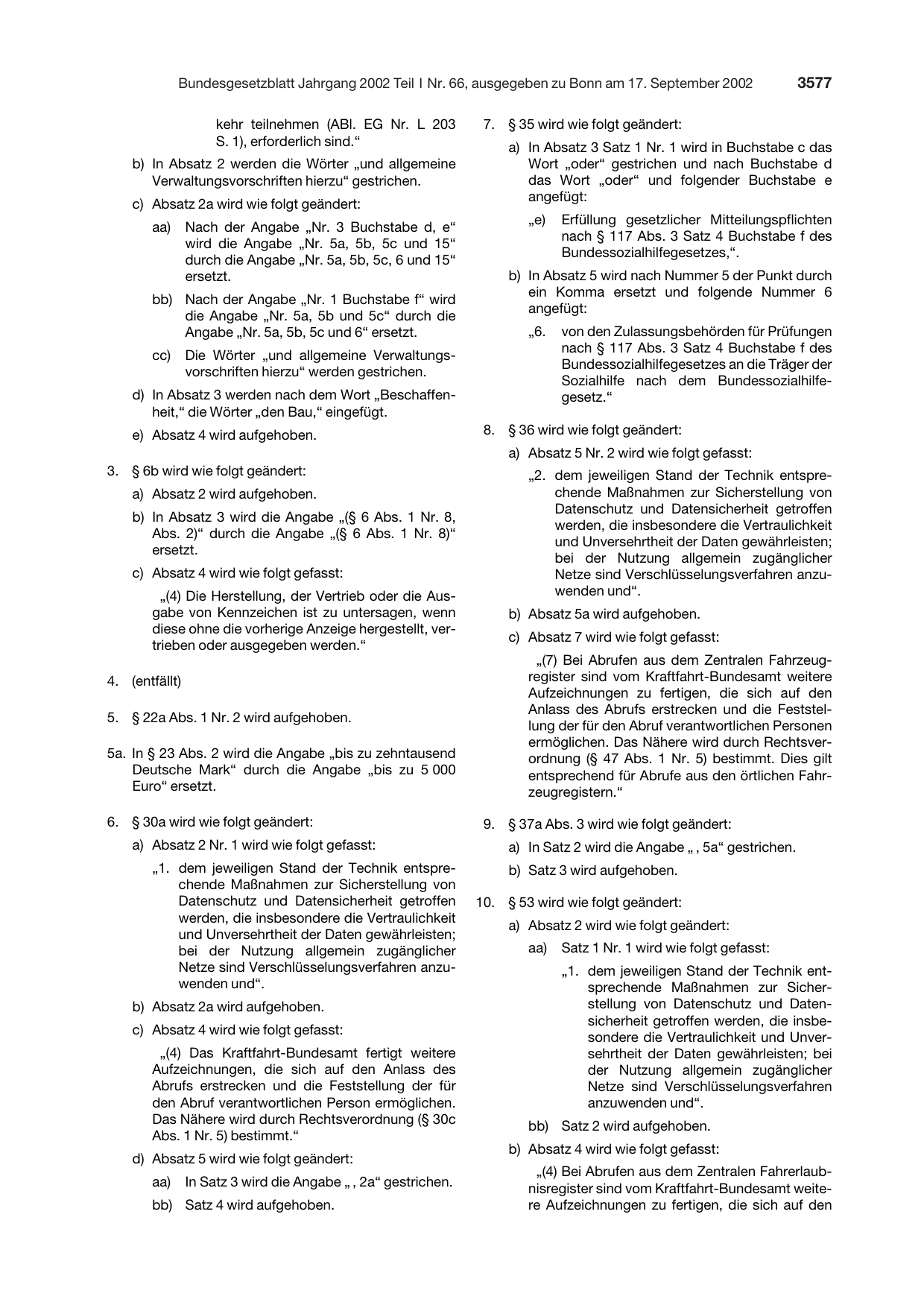 BGBl. 2002, Seite 3577 — Originalseite als Abbildung