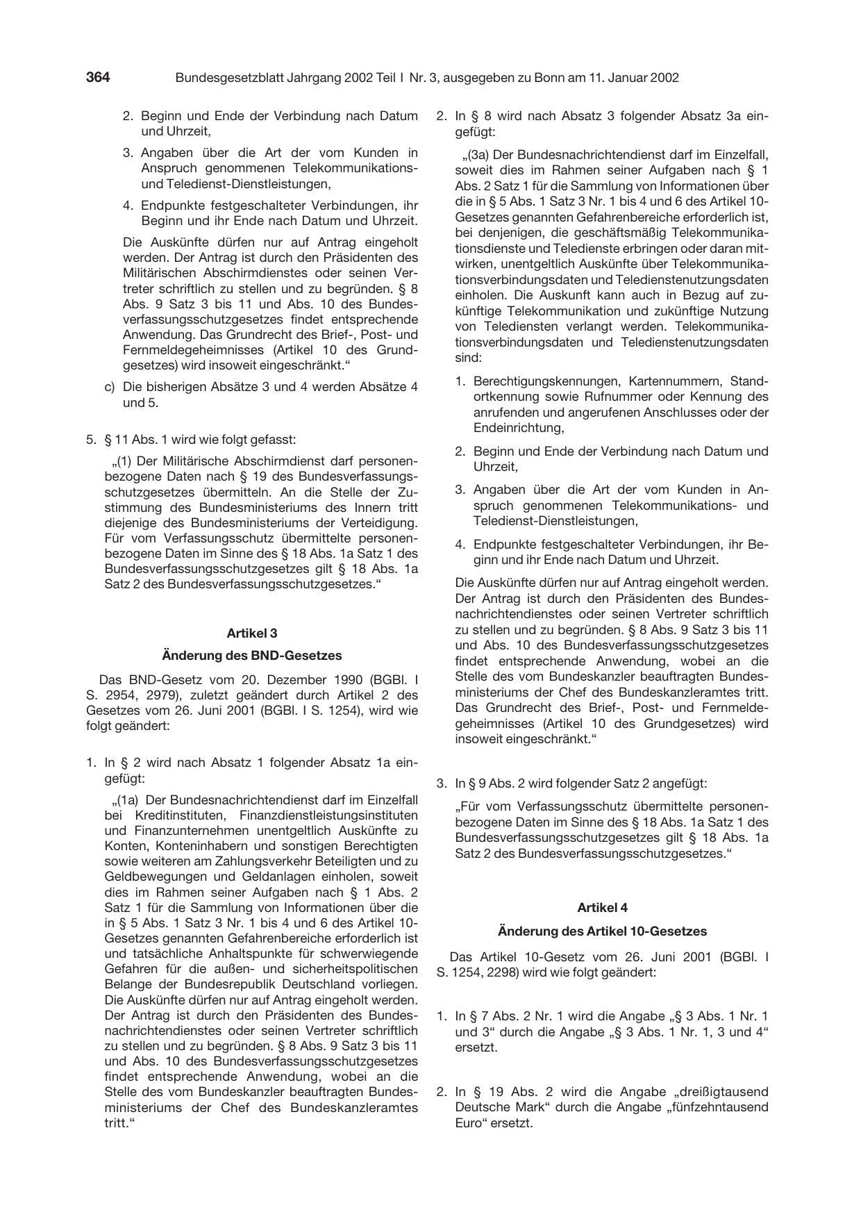 BGBl. 2002, Seite 364 — Originalseite als Abbildung