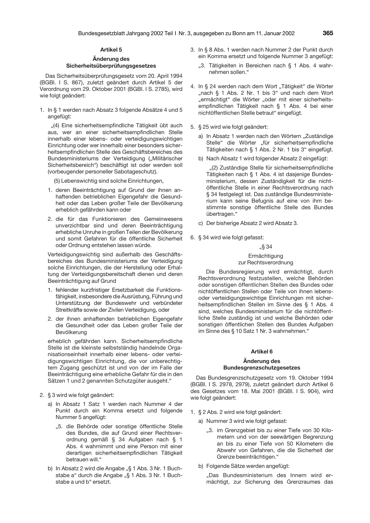 BGBl. 2002, Seite 365 — Originalseite als Abbildung