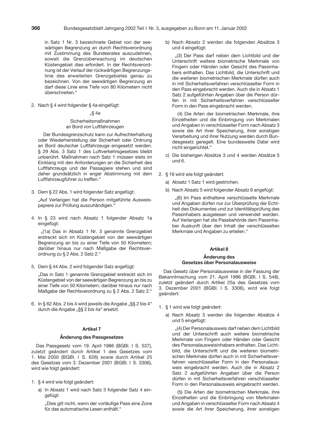 BGBl. 2002, Seite 366 — Originalseite als Abbildung