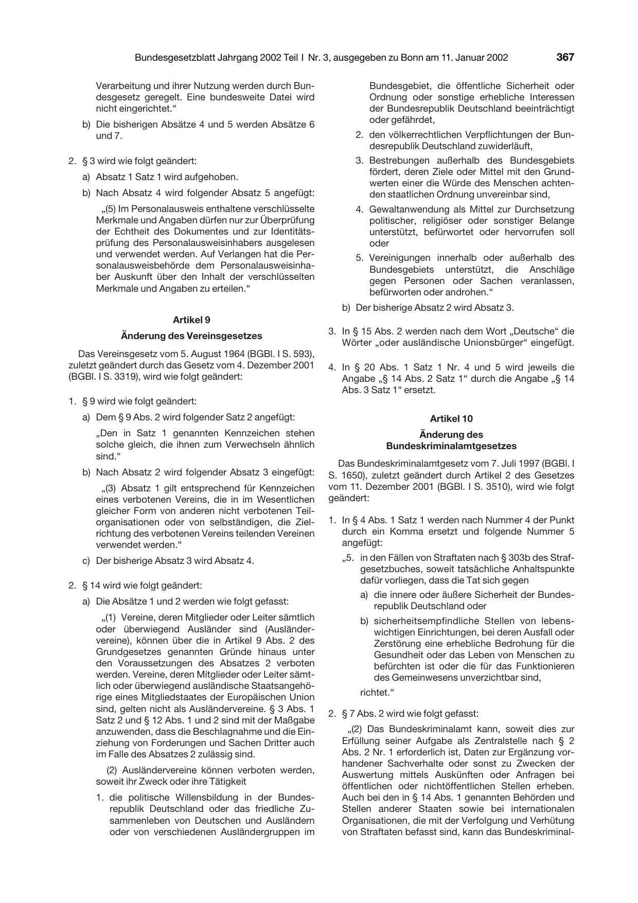 BGBl. 2002, Seite 367 — Originalseite als Abbildung