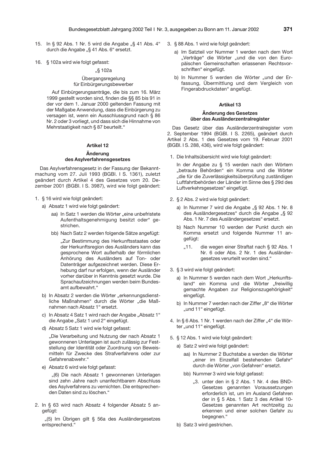 BGBl. 2002, Seite 371 — Originalseite als Abbildung
