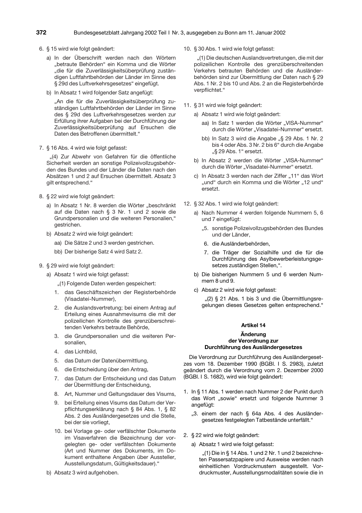 BGBl. 2002, Seite 372 — Originalseite als Abbildung