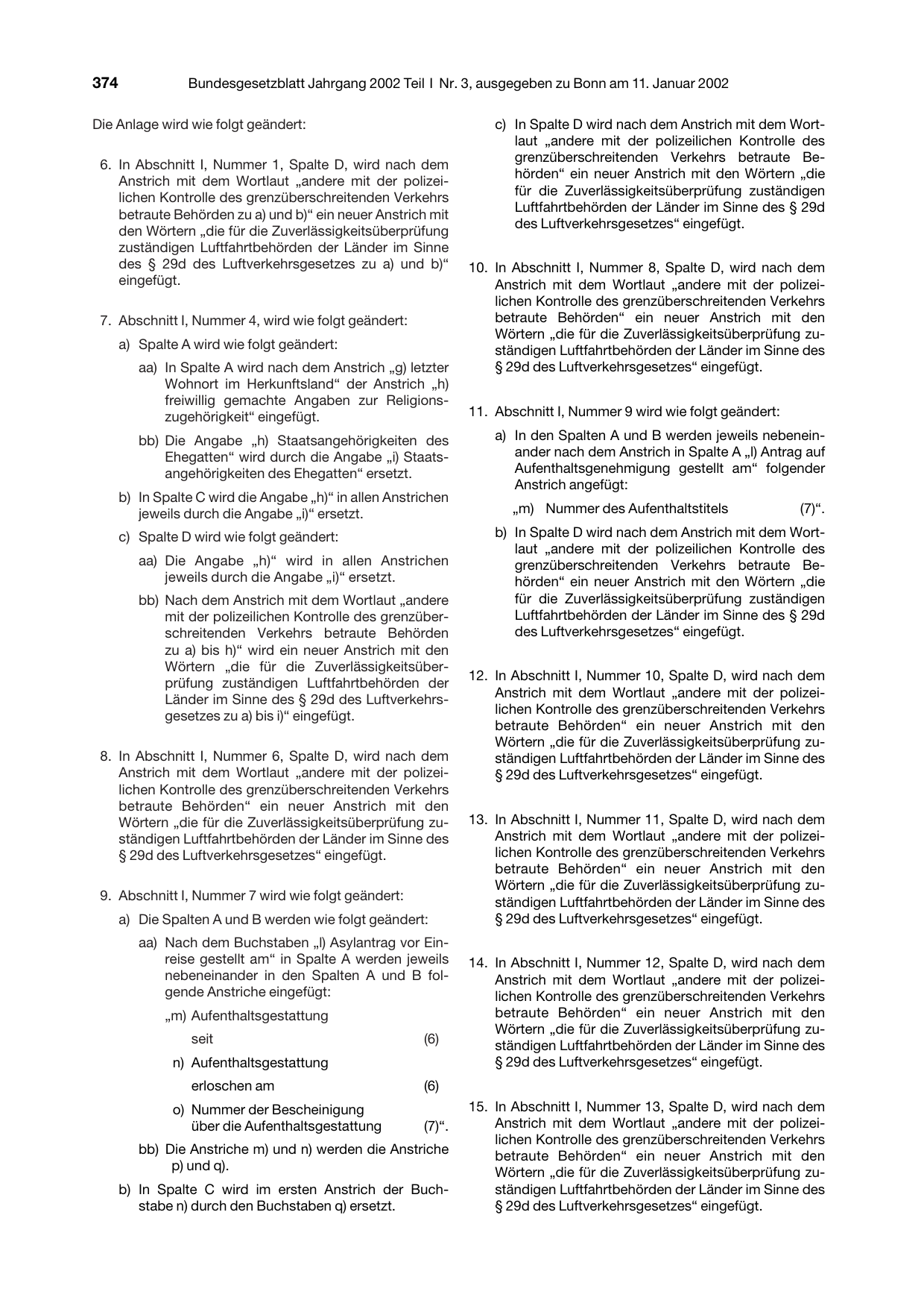 BGBl. 2002, Seite 374 — Originalseite als Abbildung