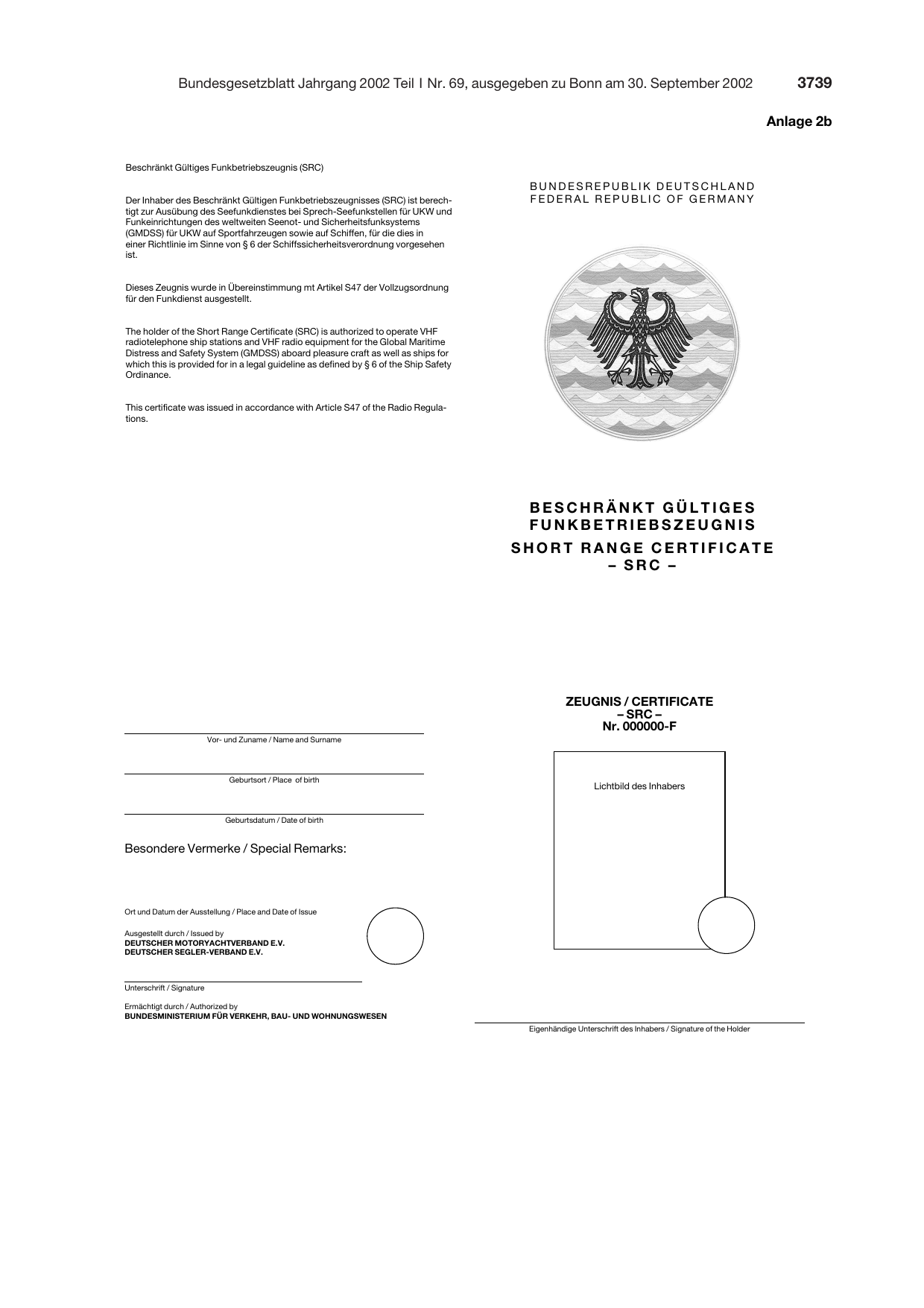BGBl. 2002, Seite 3739 — Originalseite als Abbildung