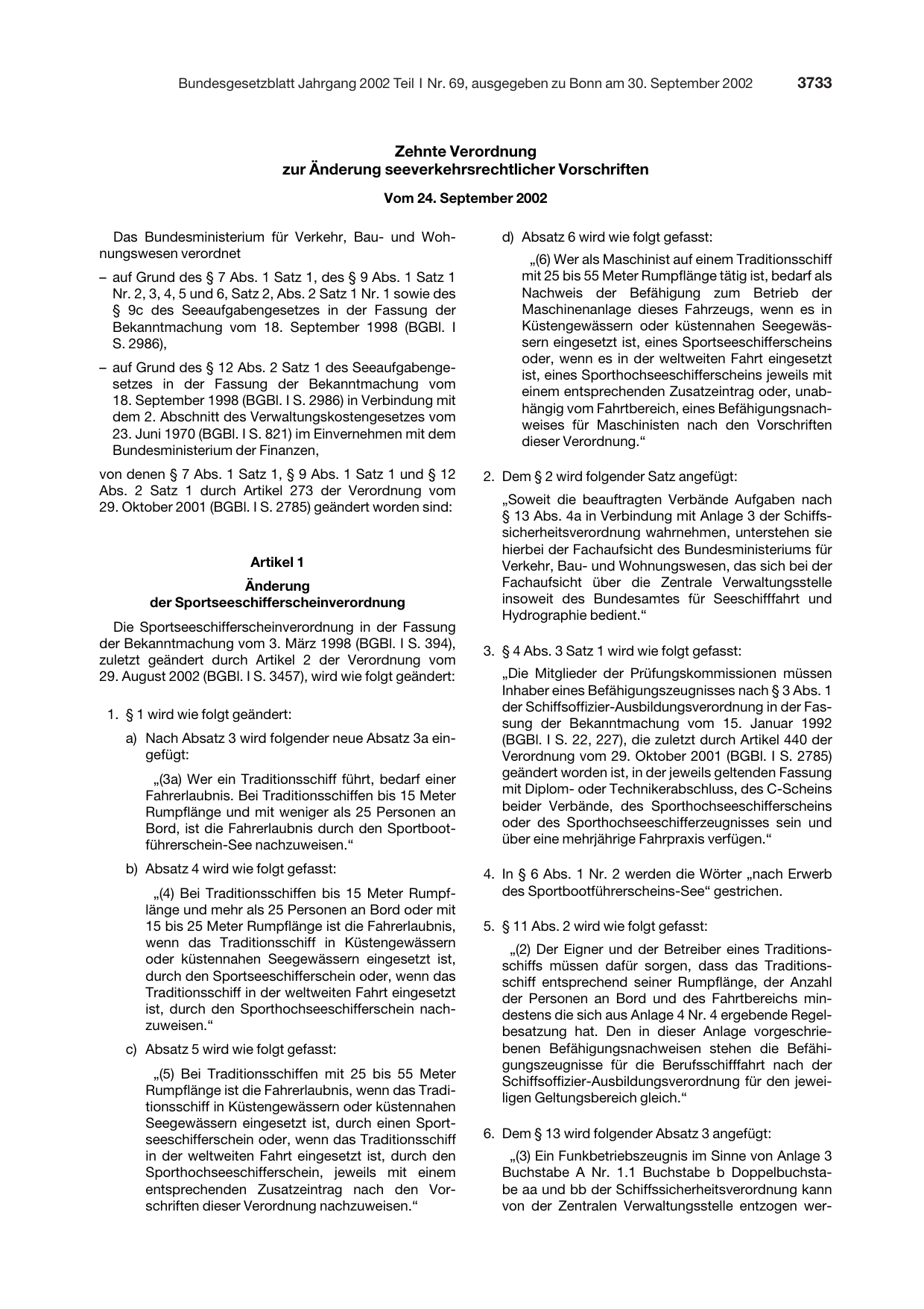 BGBl. 2002, Seite 3733 — Originalseite als Abbildung