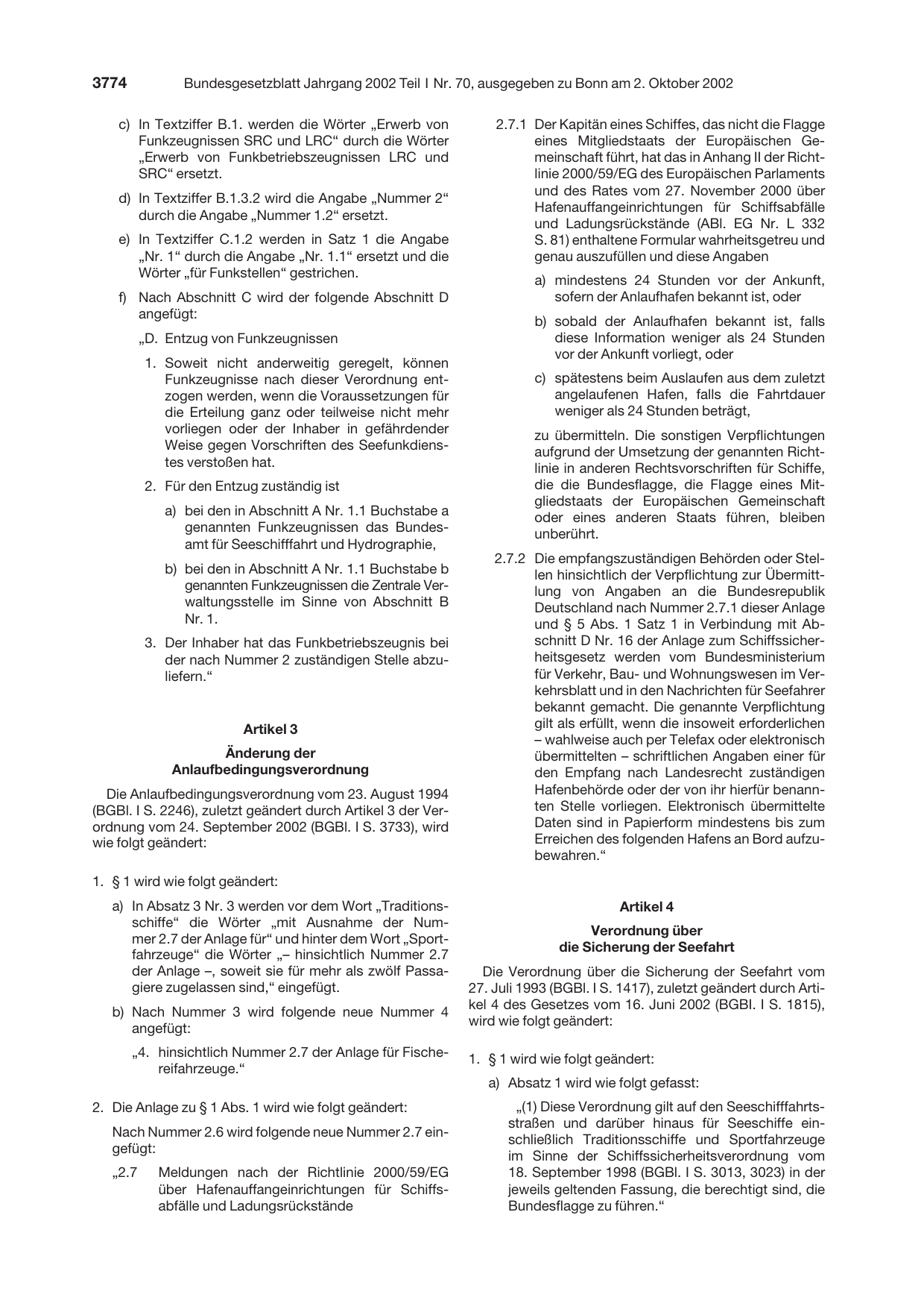 BGBl. 2002, Seite 3774 — Originalseite als Abbildung