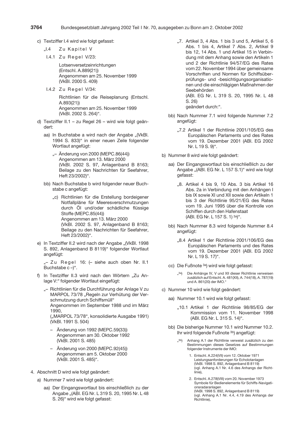 BGBl. 2002, Seite 3764 — Originalseite als Abbildung