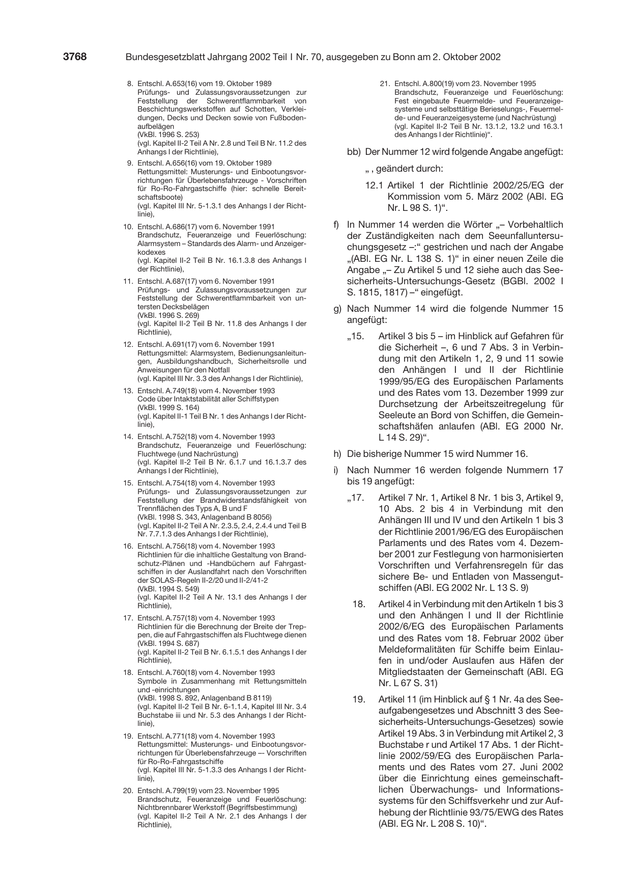 BGBl. 2002, Seite 3768 — Originalseite als Abbildung