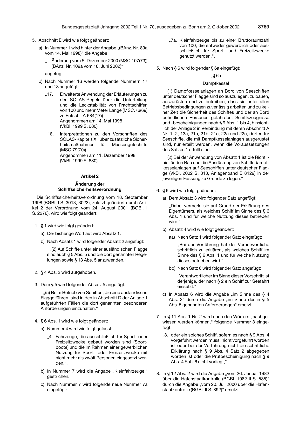 BGBl. 2002, Seite 3769 — Originalseite als Abbildung