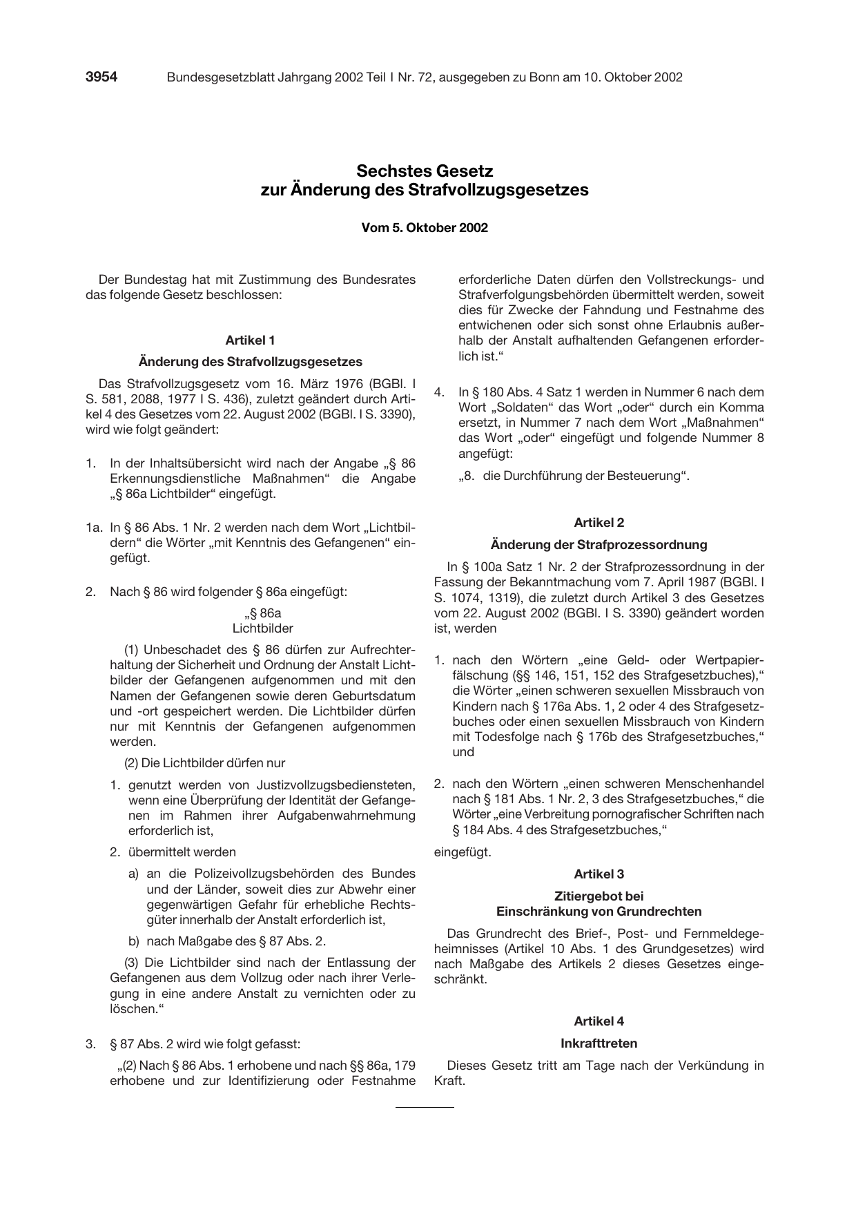 BGBl. 2002, Seite 3954 — Originalseite als Abbildung