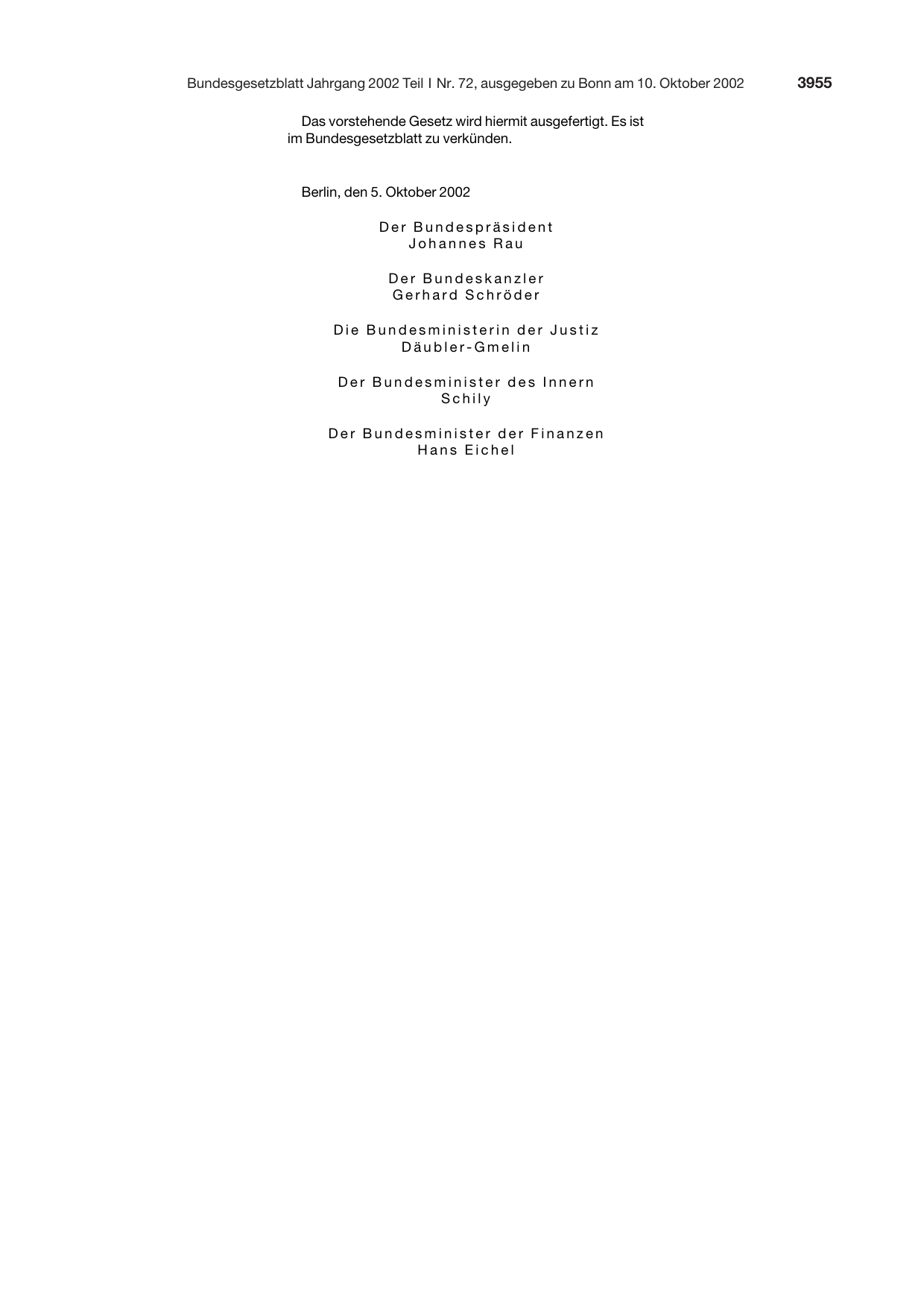 BGBl. 2002, Seite 3955 — Originalseite als Abbildung