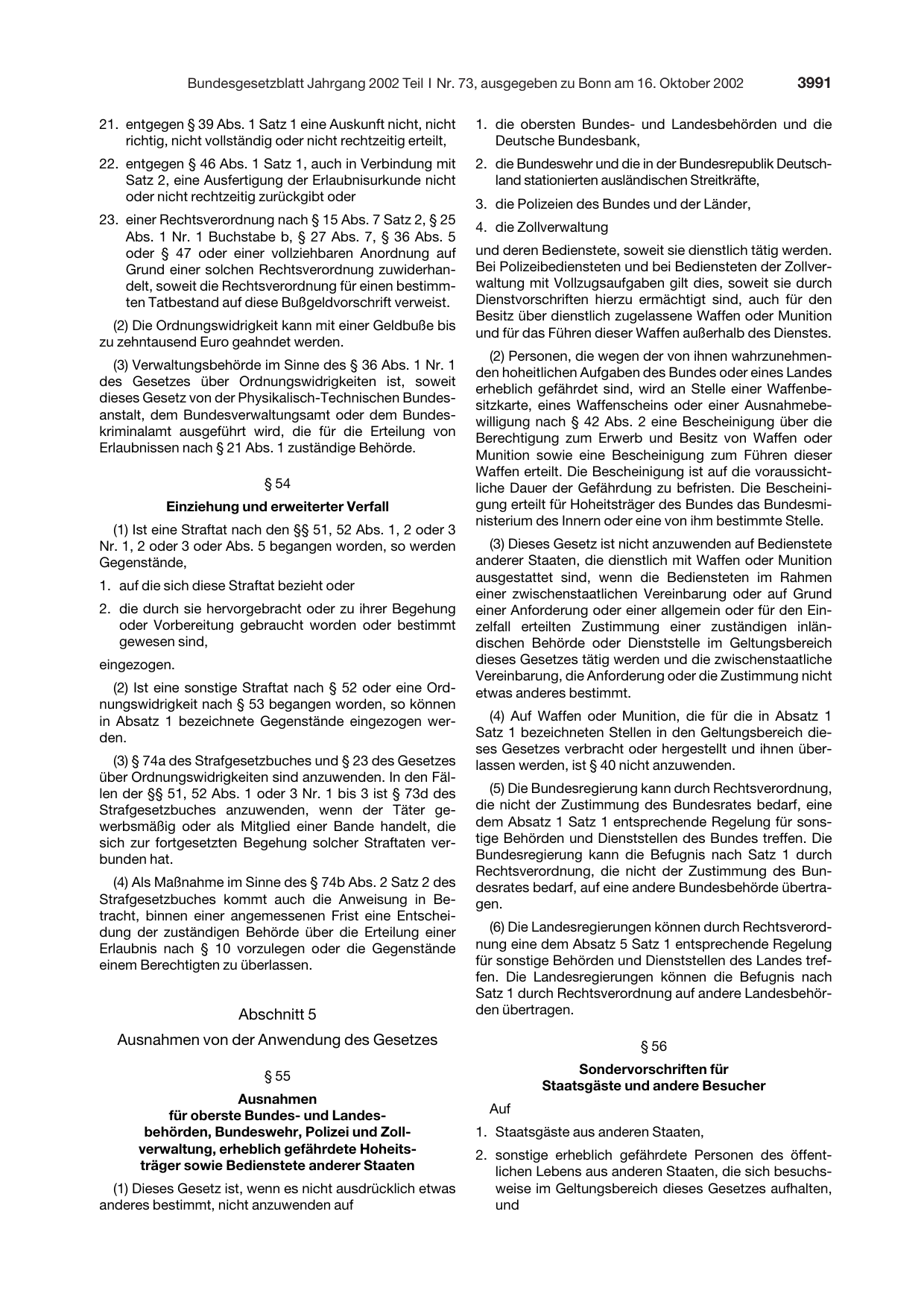 BGBl. 2002, Seite 3991 — Originalseite als Abbildung