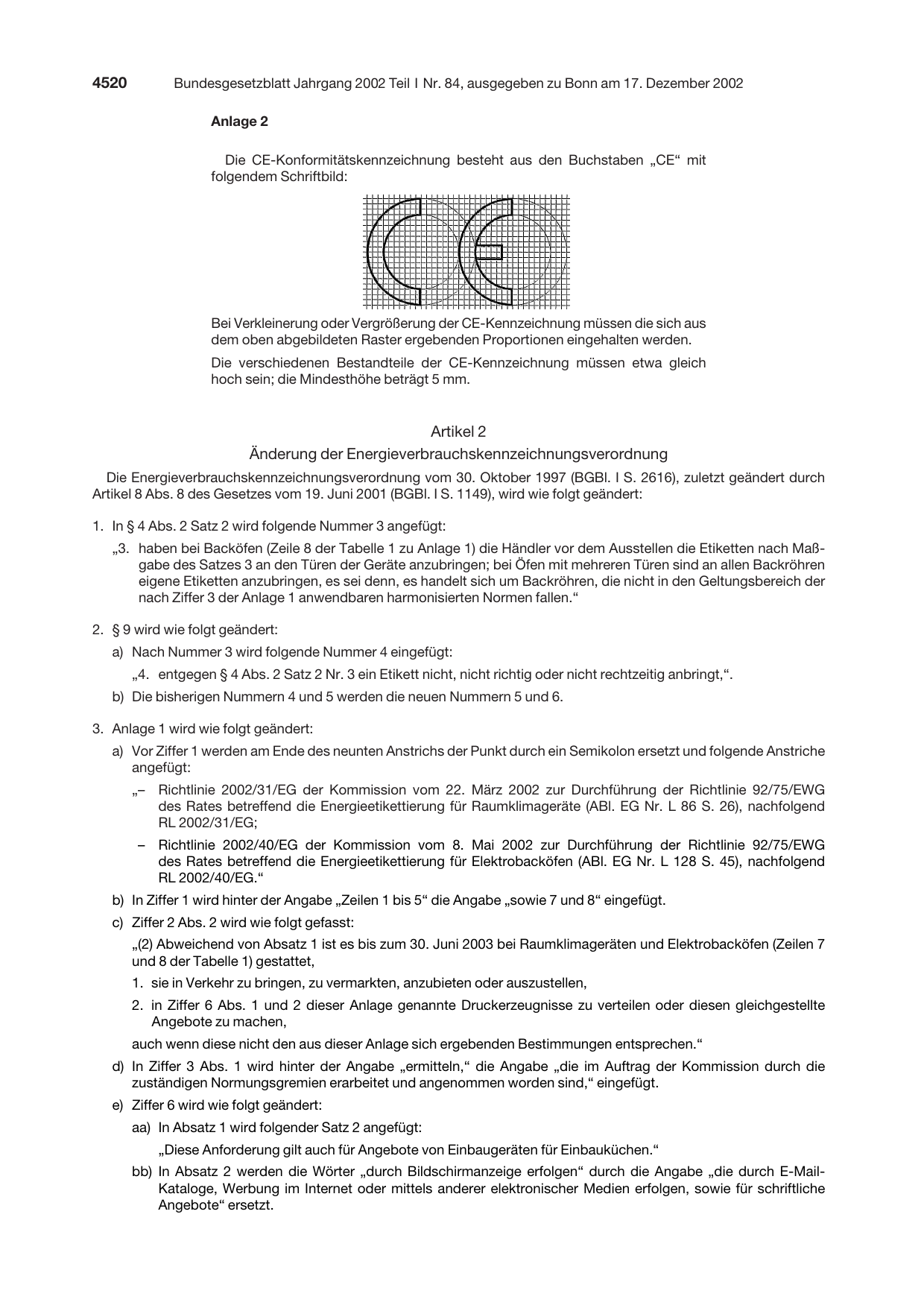BGBl. 2002, Seite 4520 — Originalseite als Abbildung