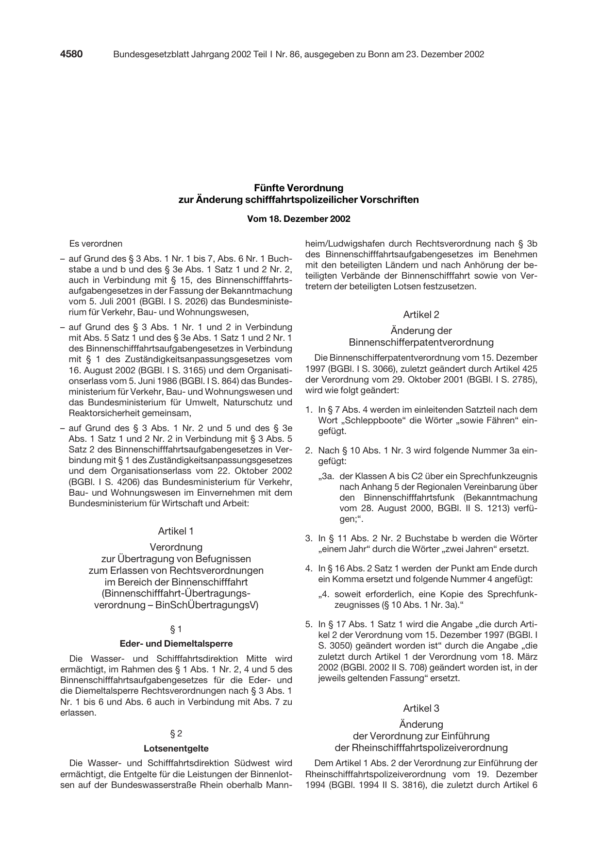 BGBl. 2002, Seite 4580 — Originalseite als Abbildung