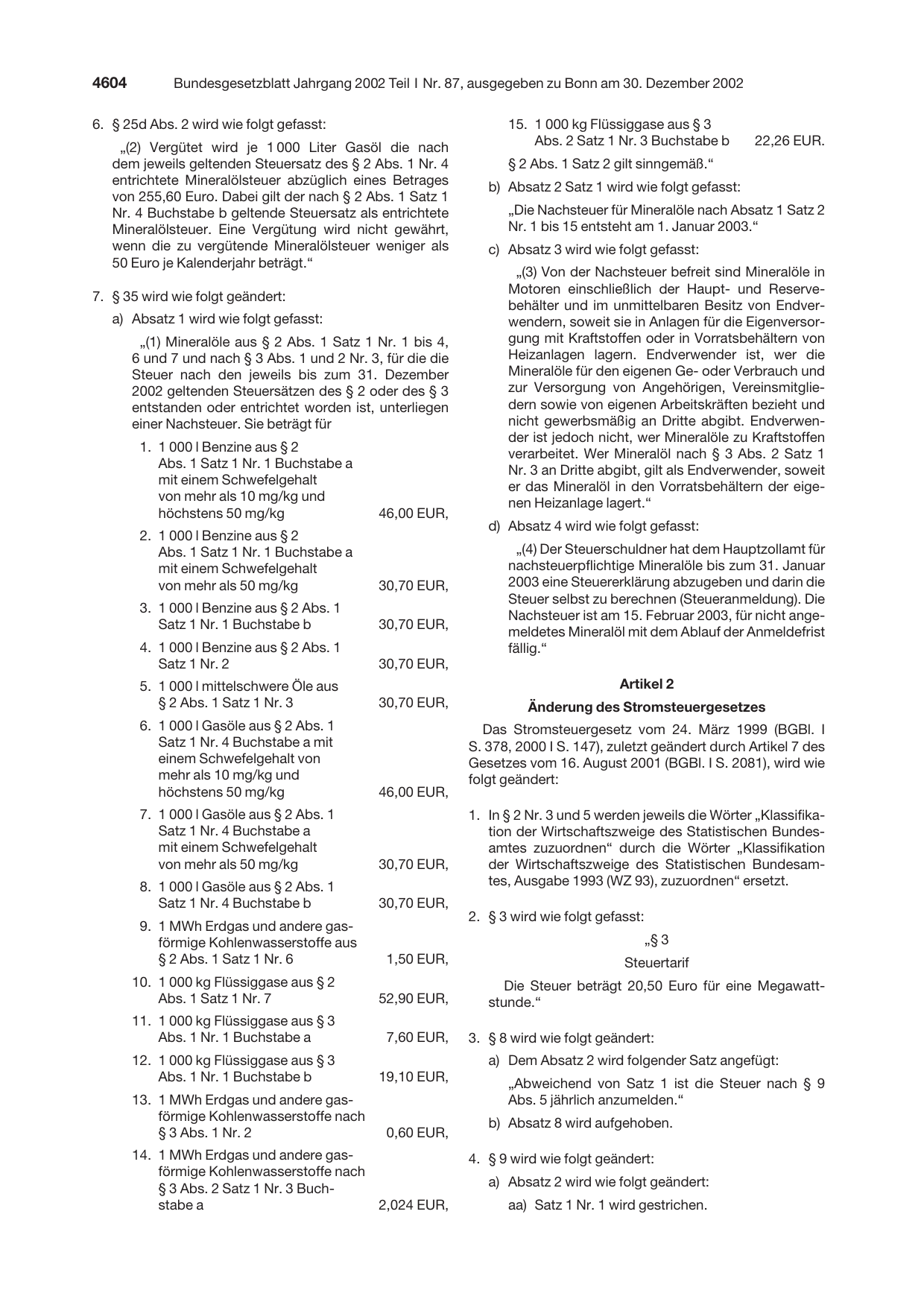 BGBl. 2002, Seite 4604 — Originalseite als Abbildung