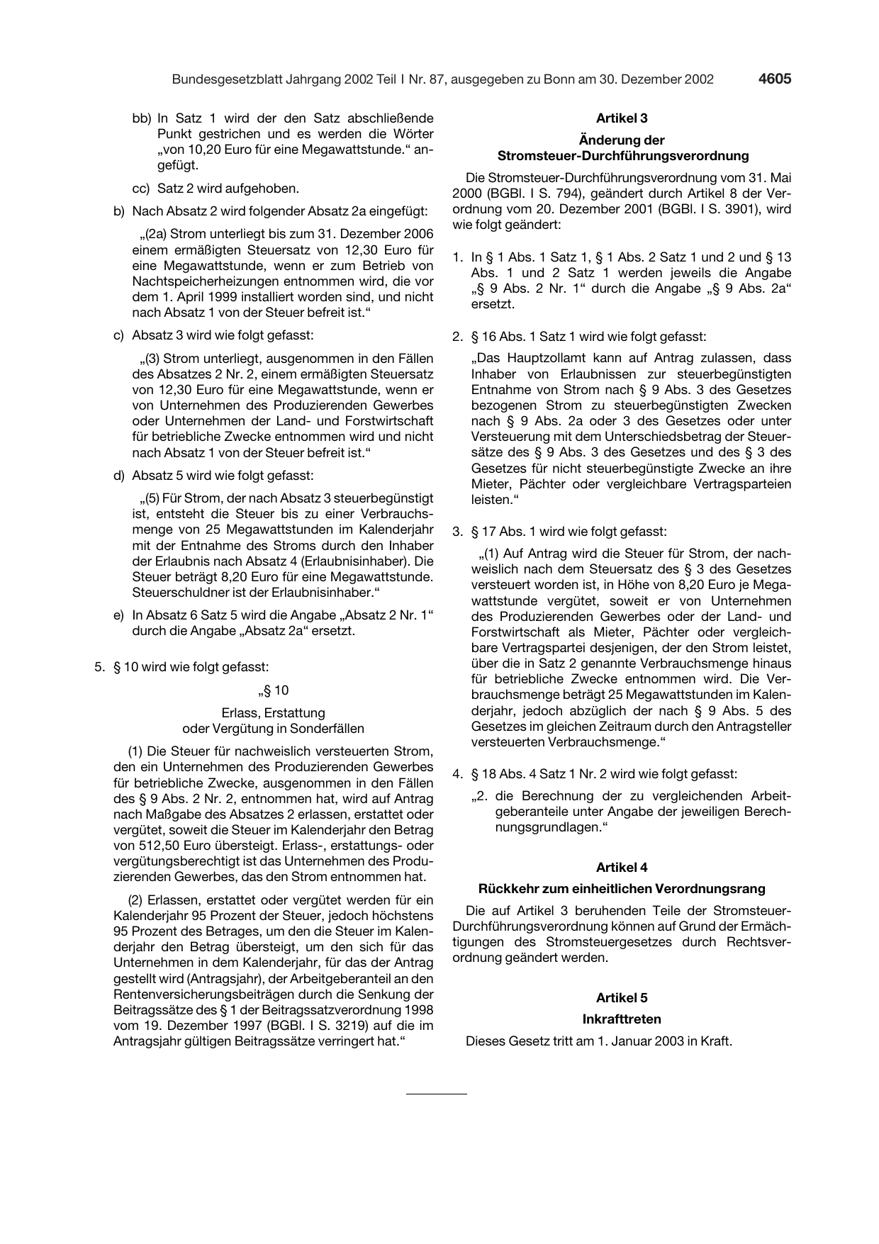 BGBl. 2002, Seite 4605 — Originalseite als Abbildung