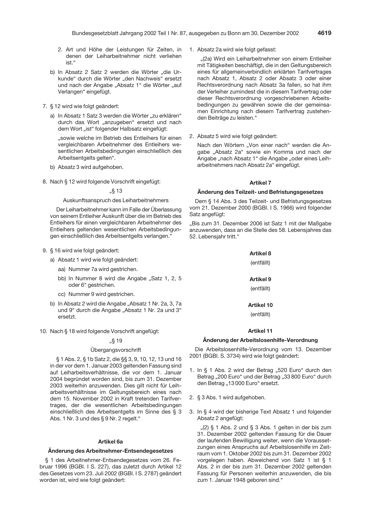 BGBl. 2002, Seite 4619 — Originalseite als Abbildung