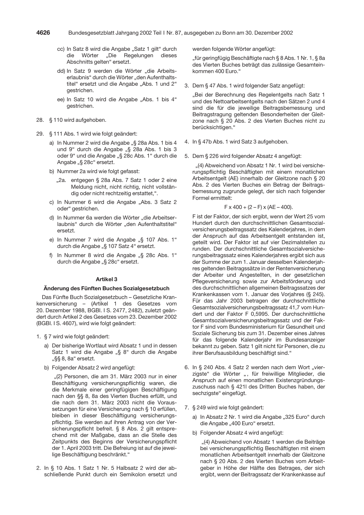 BGBl. 2002, Seite 4626 — Originalseite als Abbildung
