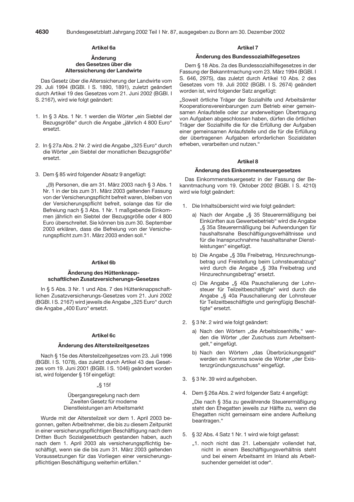 BGBl. 2002, Seite 4630 — Originalseite als Abbildung