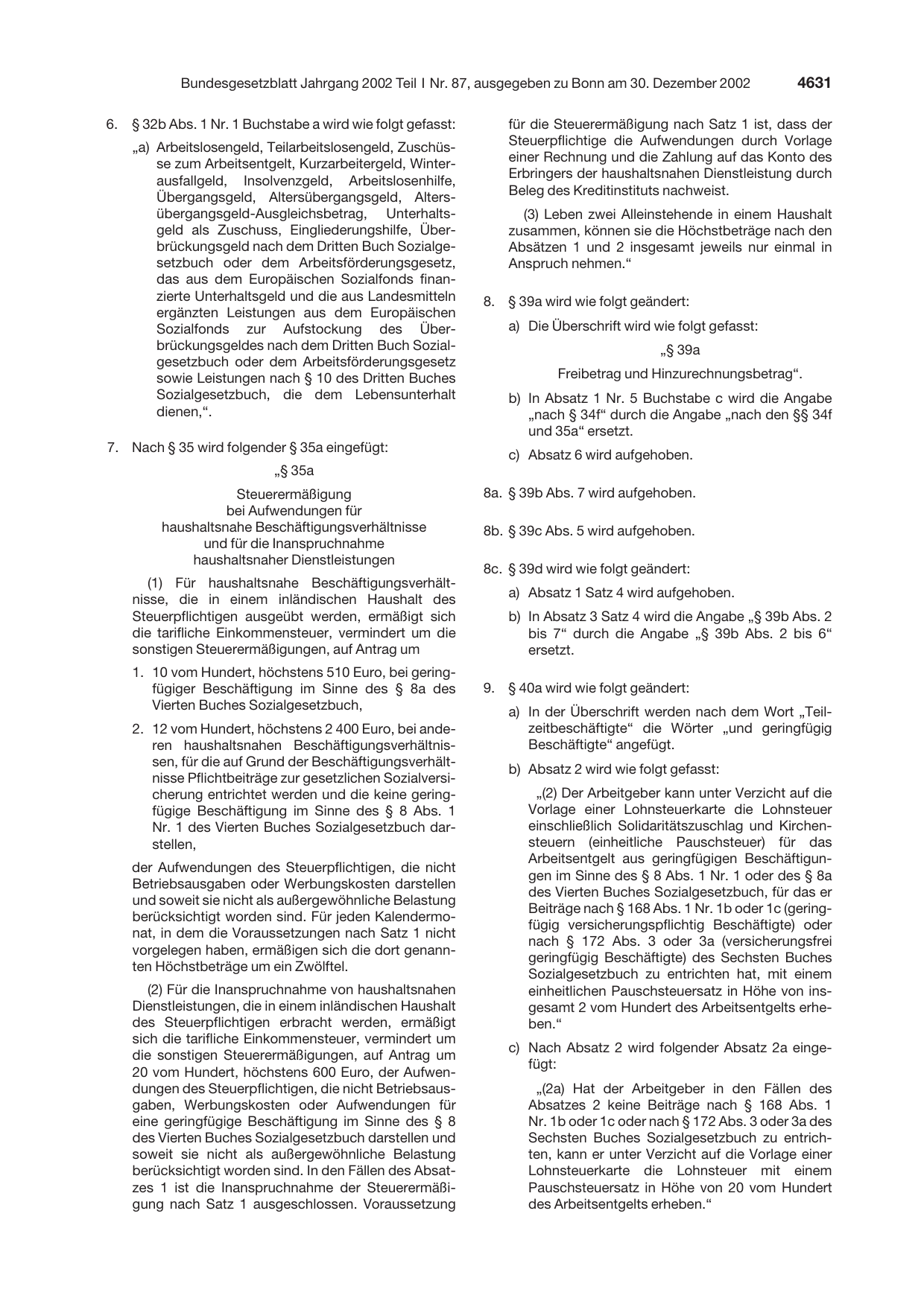 BGBl. 2002, Seite 4631 — Originalseite als Abbildung