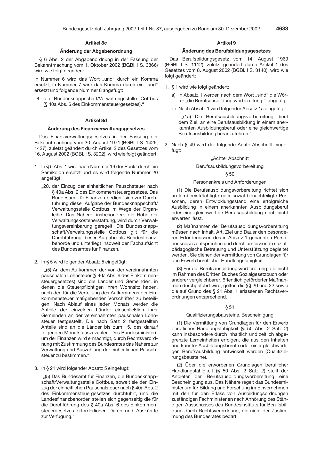 BGBl. 2002, Seite 4633 — Originalseite als Abbildung