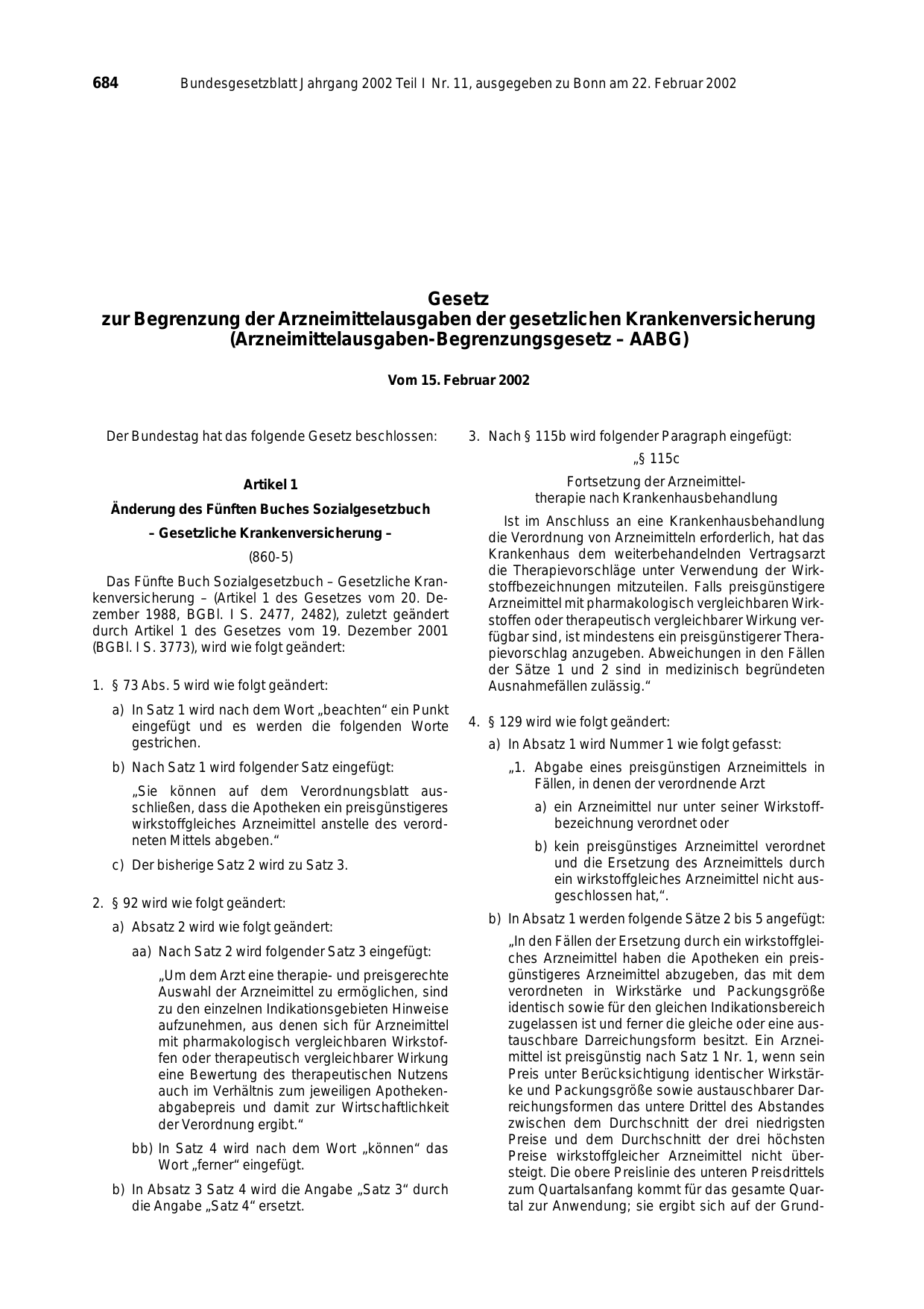 BGBl. 2002, Seite 684 — Originalseite als Abbildung