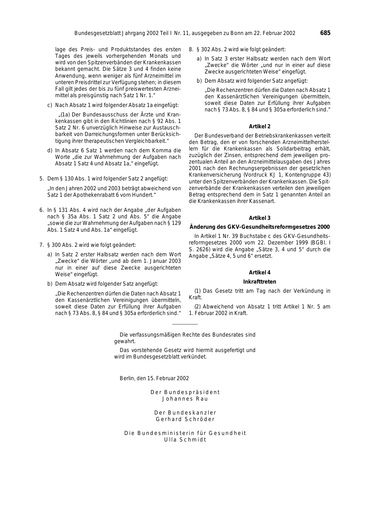 BGBl. 2002, Seite 685 — Originalseite als Abbildung