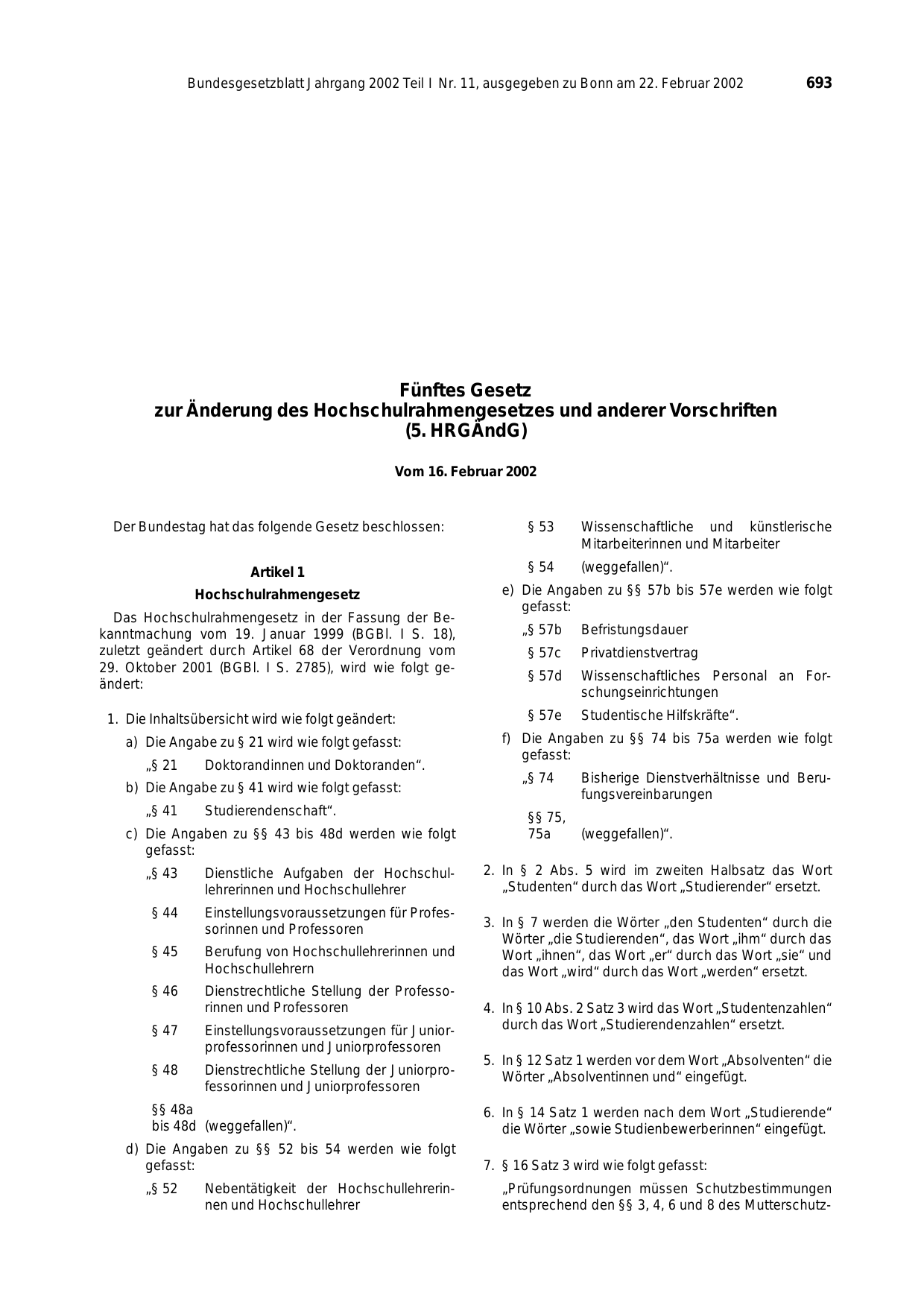 BGBl. 2002, Seite 693 — Originalseite als Abbildung