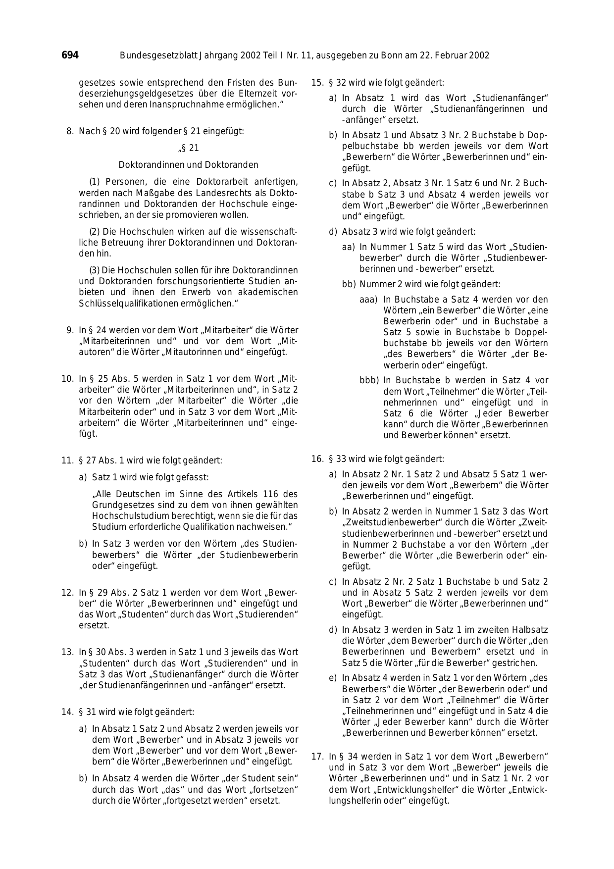 BGBl. 2002, Seite 694 — Originalseite als Abbildung