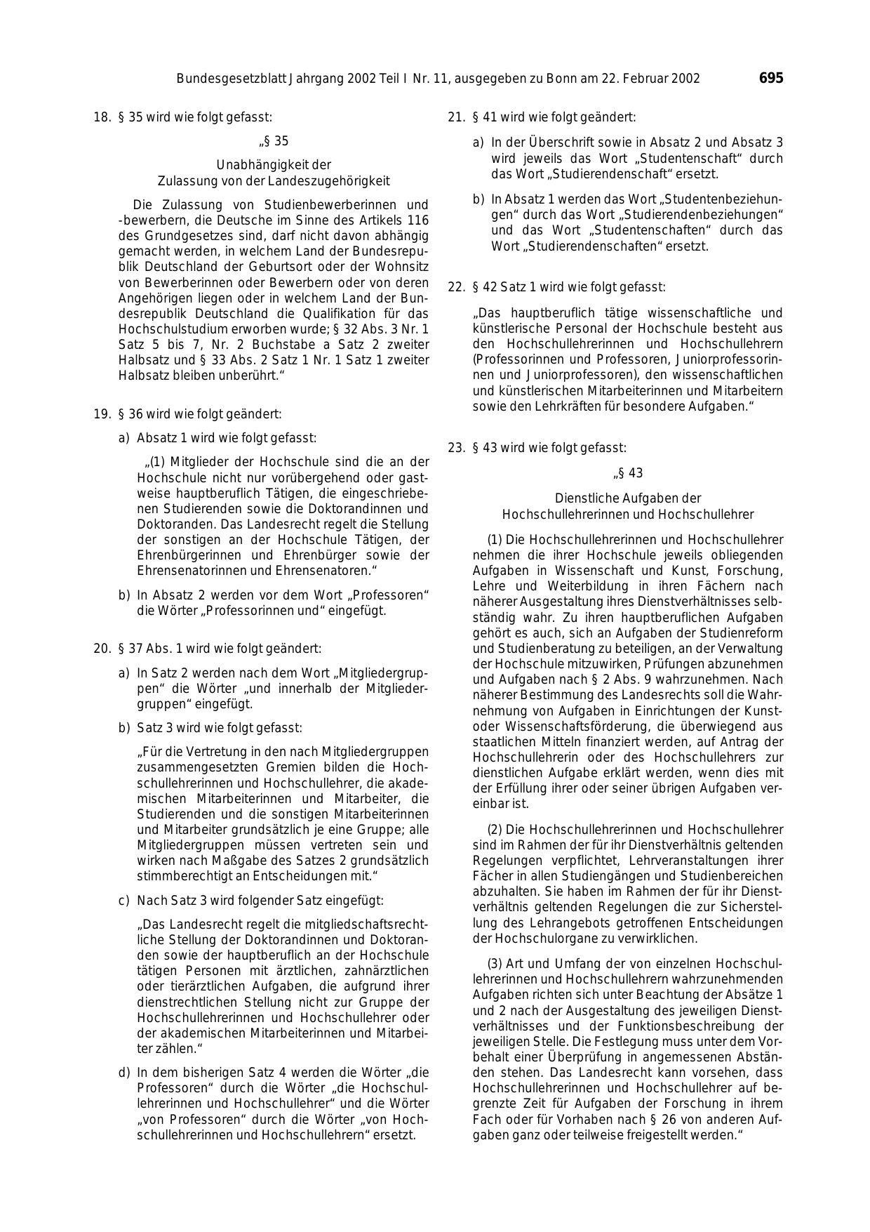 BGBl. 2002, Seite 695 — Originalseite als Abbildung