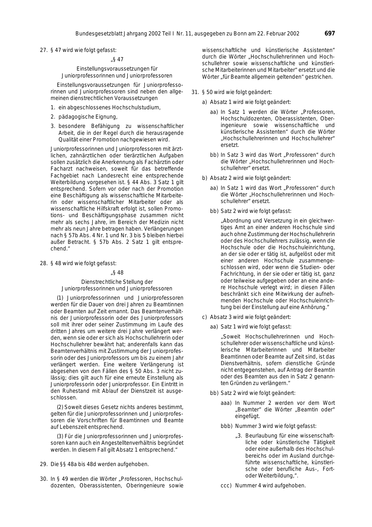BGBl. 2002, Seite 697 — Originalseite als Abbildung