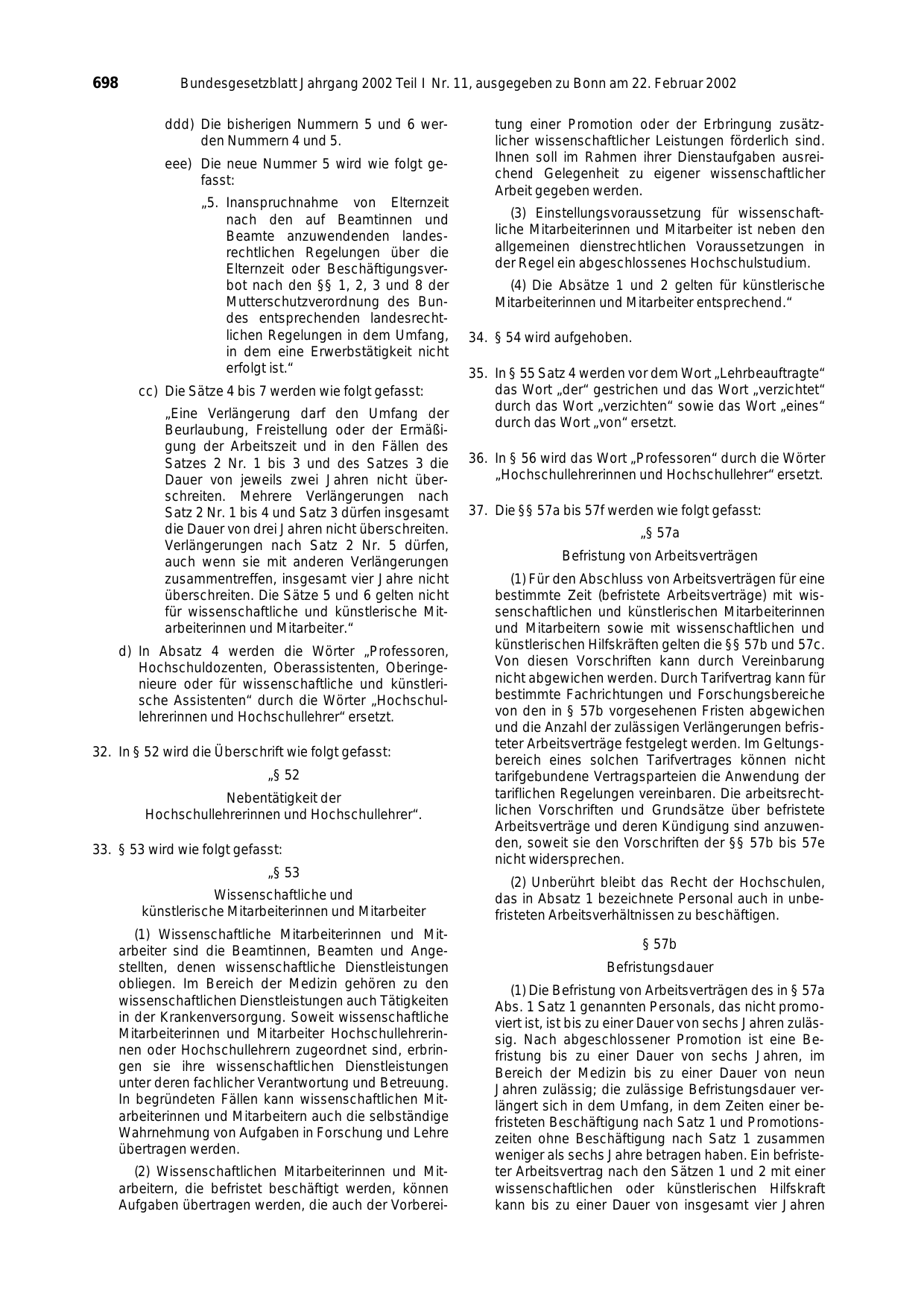 BGBl. 2002, Seite 698 — Originalseite als Abbildung