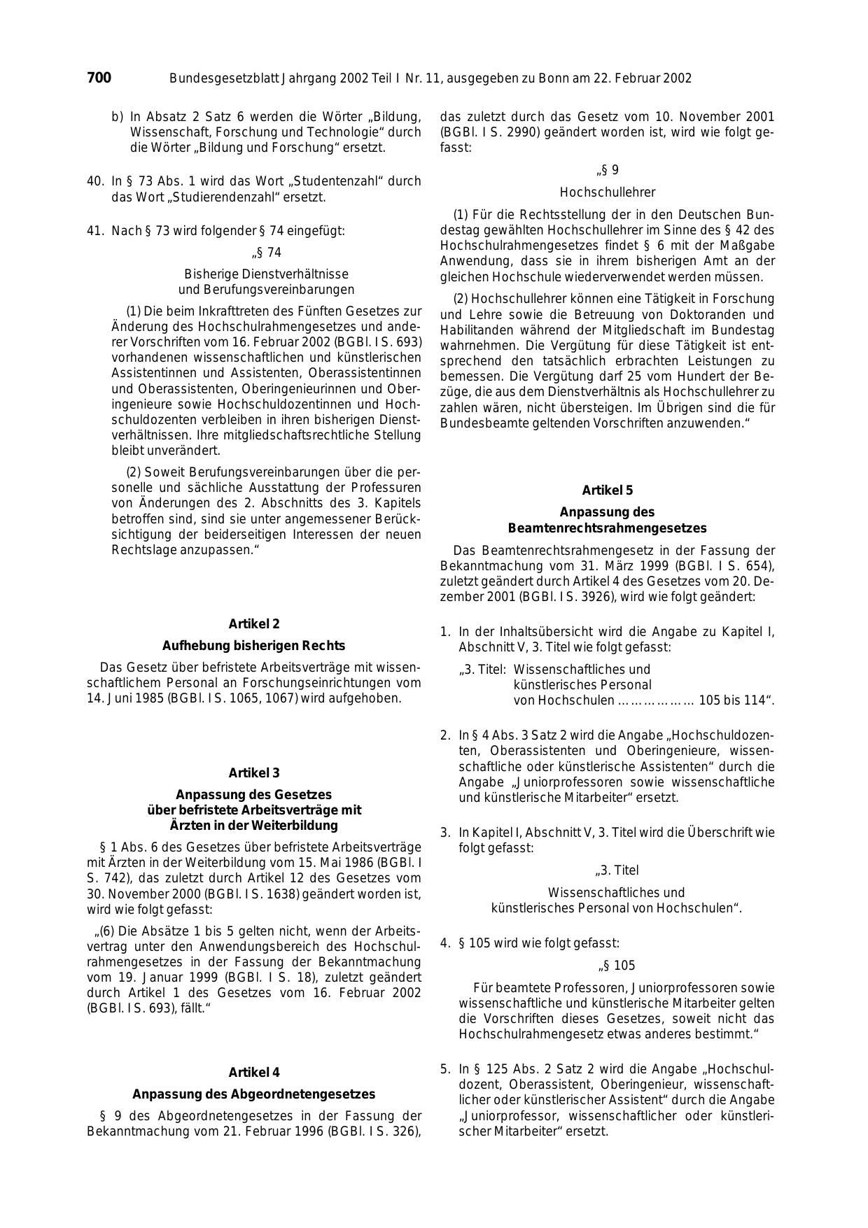 BGBl. 2002, Seite 700 — Originalseite als Abbildung