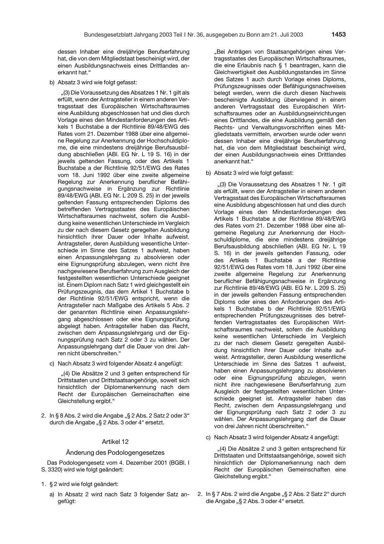 BGBl. 2003, Seite 1453 — Originalseite als Abbildung