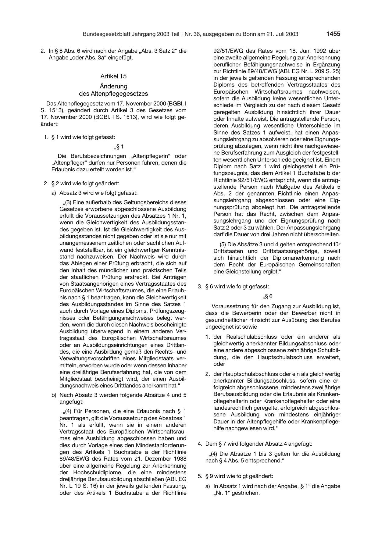 BGBl. 2003, Seite 1455 — Originalseite als Abbildung