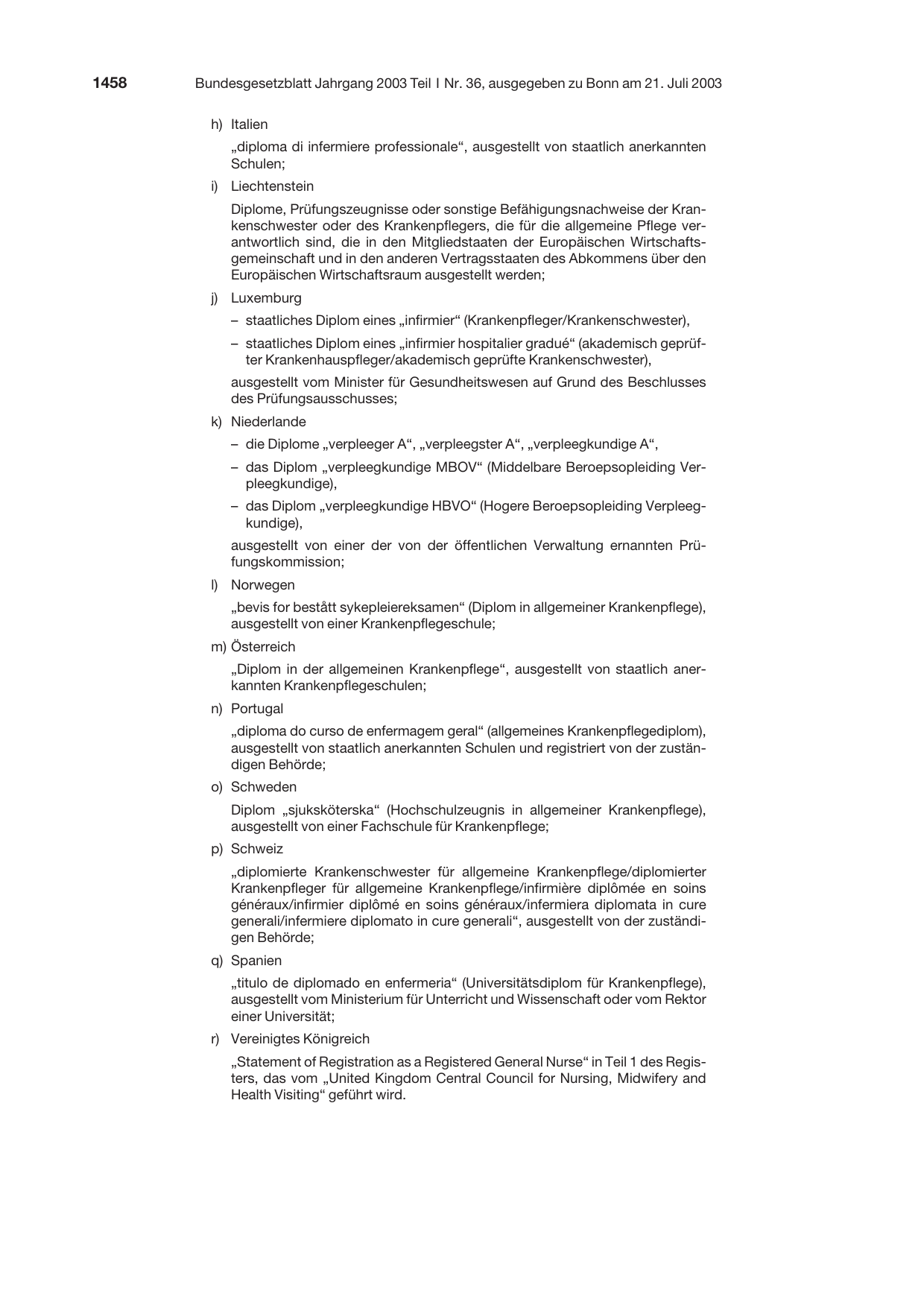 BGBl. 2003, Seite 1458 — Originalseite als Abbildung