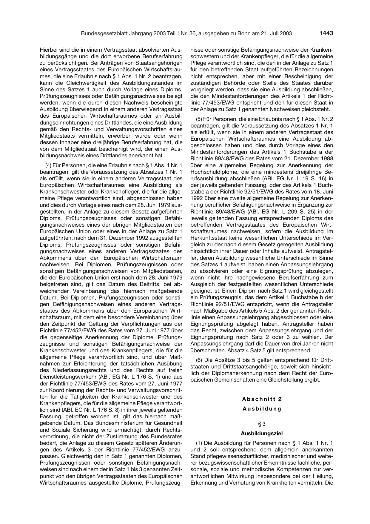 BGBl. 2003, Seite 1443 — Originalseite als Abbildung