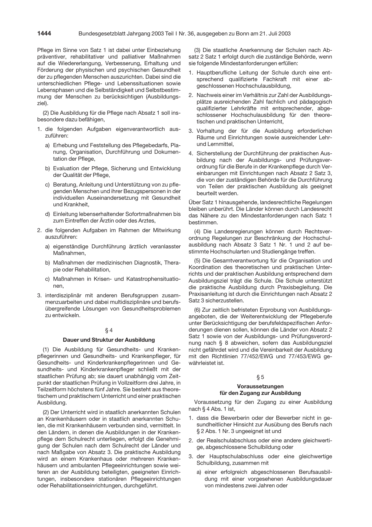 BGBl. 2003, Seite 1444 — Originalseite als Abbildung