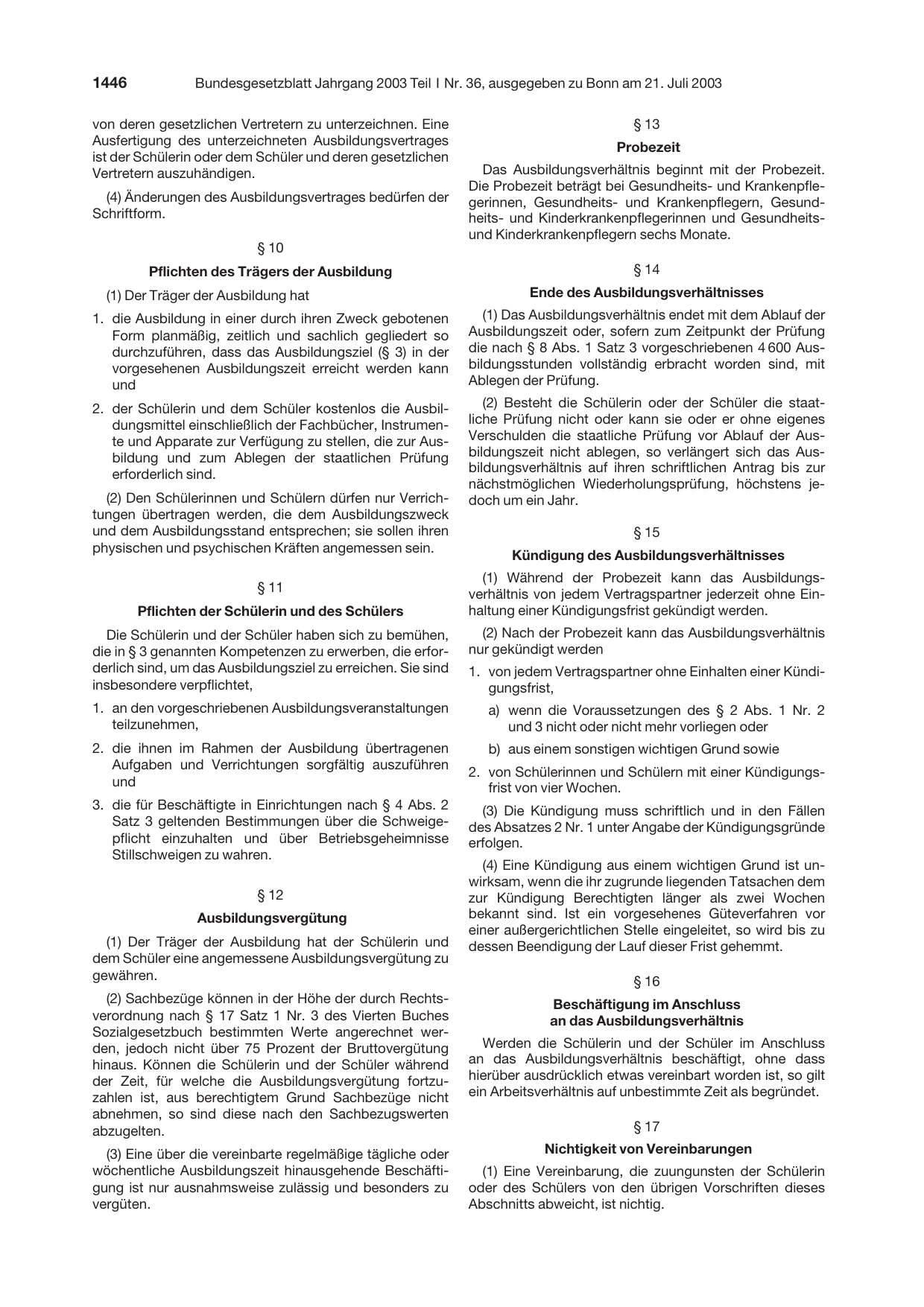 BGBl. 2003, Seite 1446 — Originalseite als Abbildung