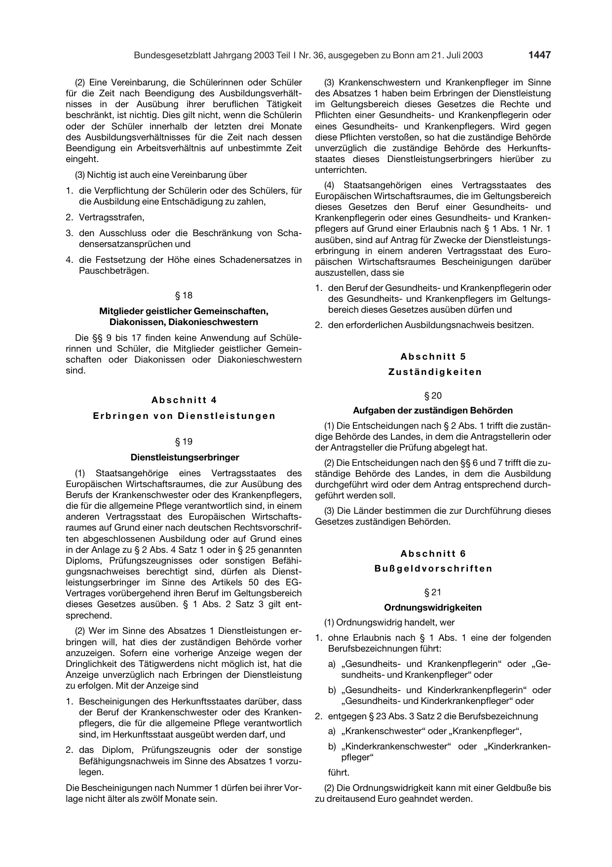 BGBl. 2003, Seite 1447 — Originalseite als Abbildung