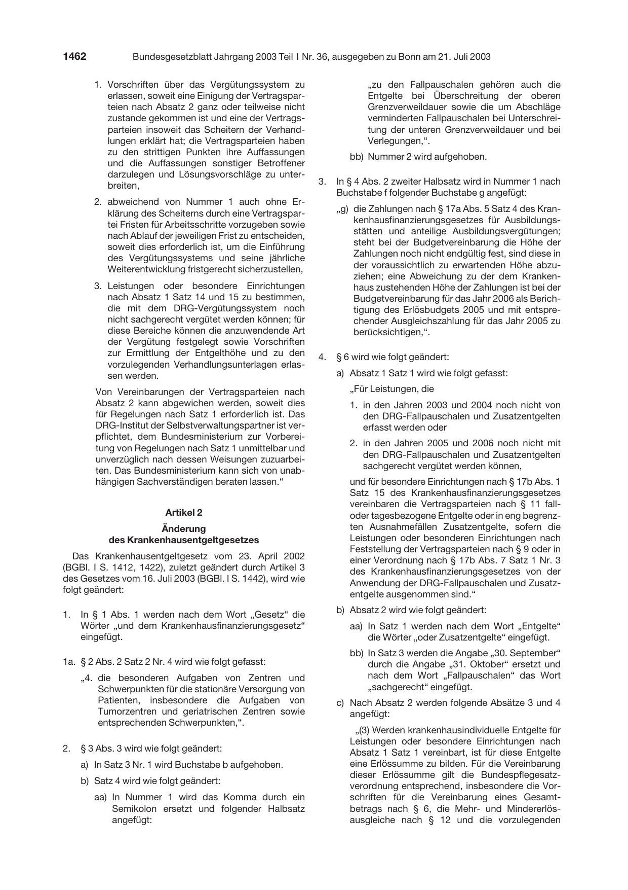 BGBl. 2003, Seite 1462 — Originalseite als Abbildung