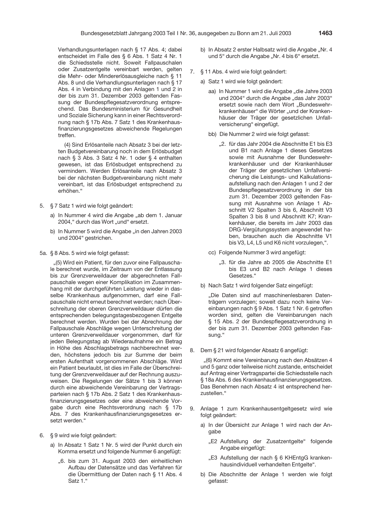 BGBl. 2003, Seite 1463 — Originalseite als Abbildung