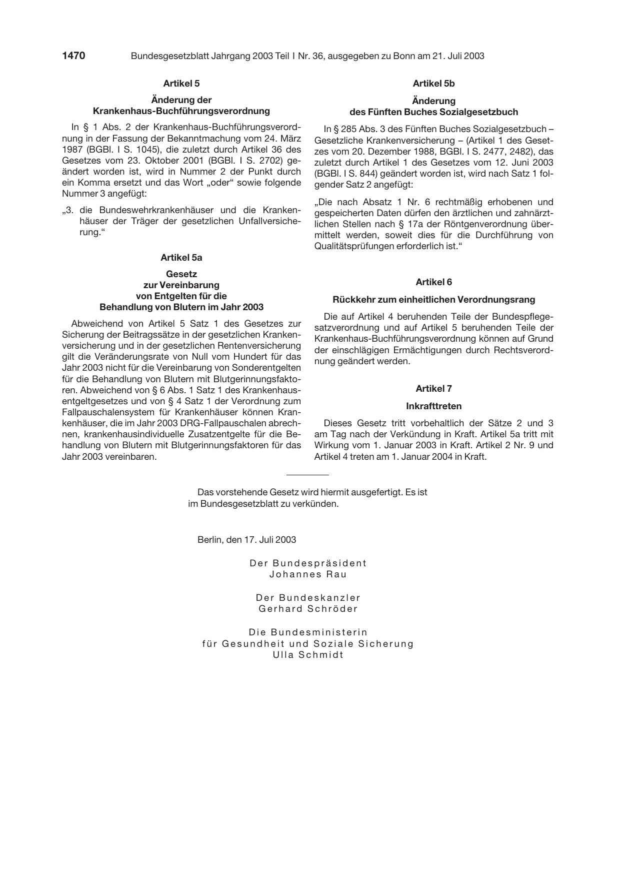 BGBl. 2003, Seite 1470 — Originalseite als Abbildung