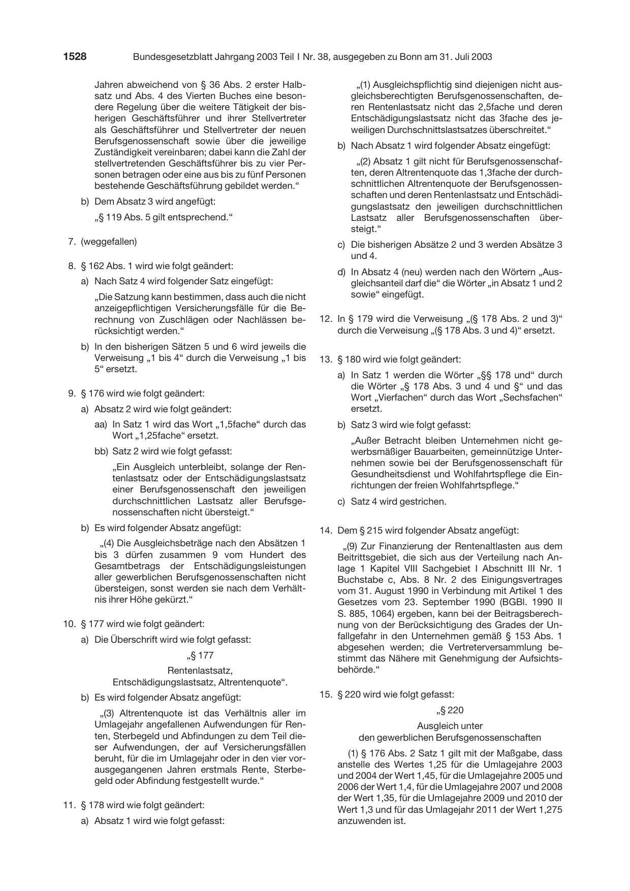 BGBl. 2003, Seite 1528 — Originalseite als Abbildung