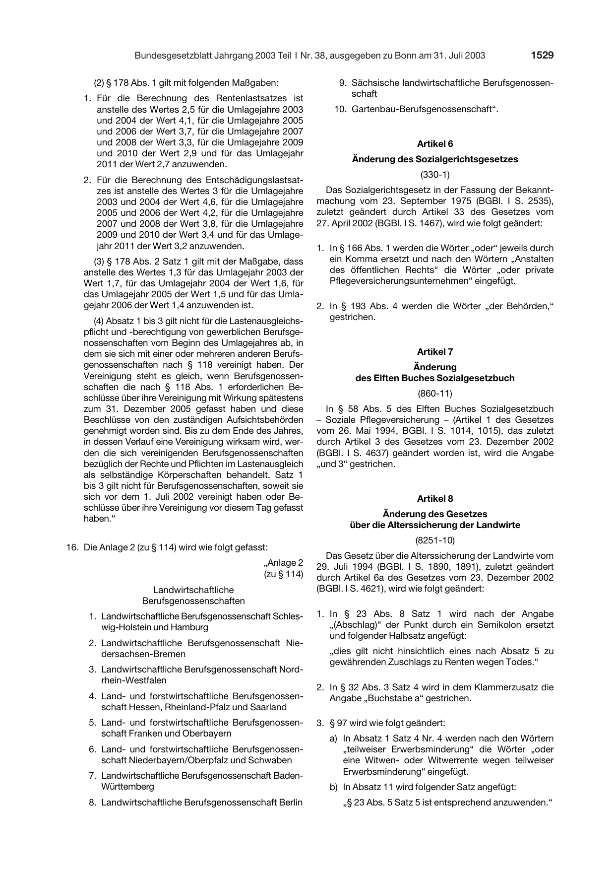 BGBl. 2003, Seite 1529 — Originalseite als Abbildung