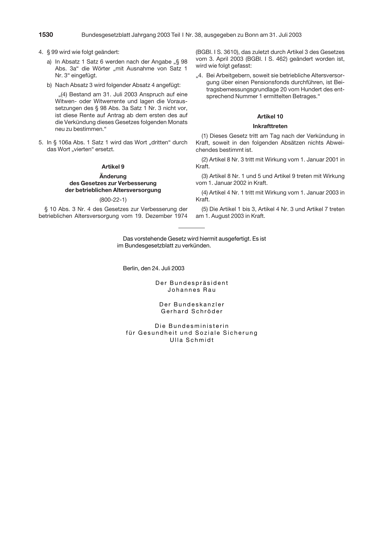 BGBl. 2003, Seite 1530 — Originalseite als Abbildung