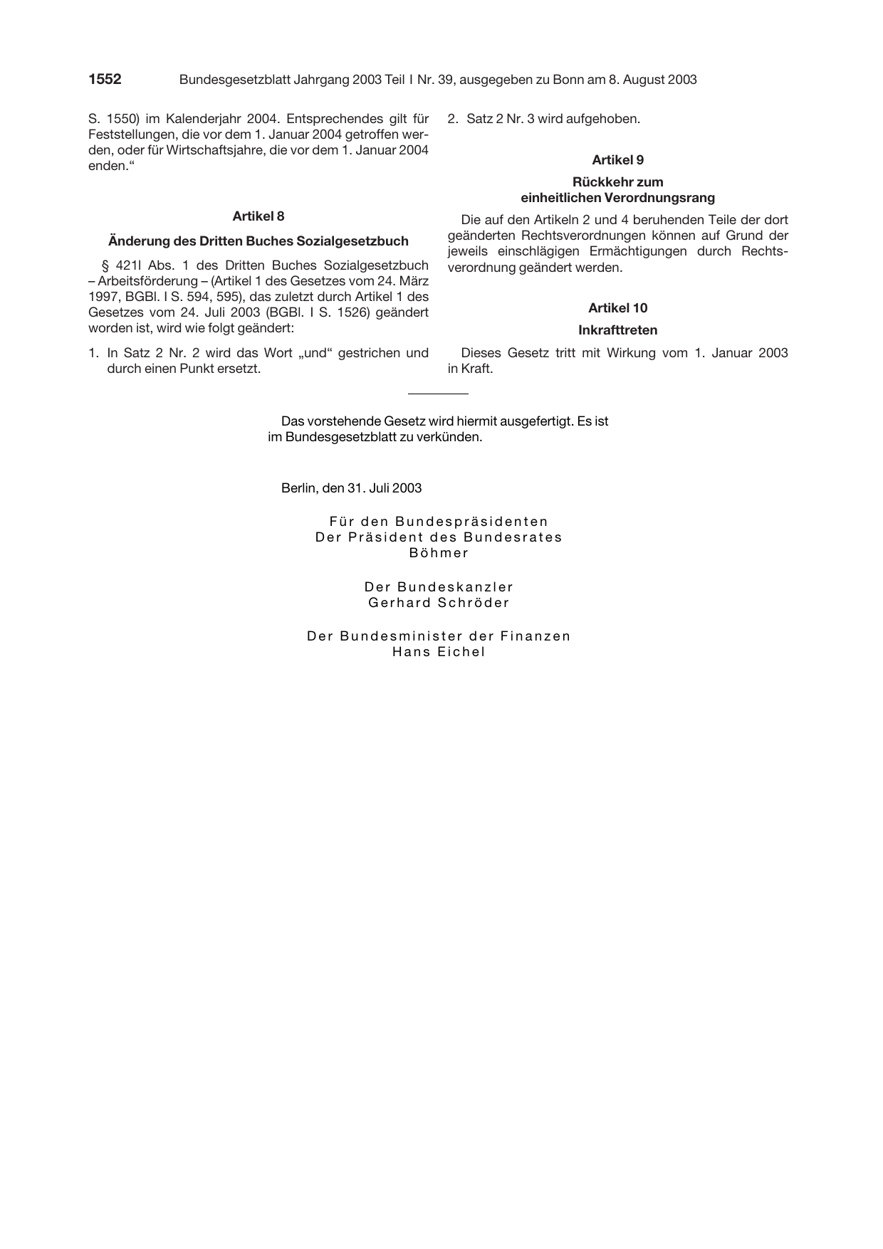BGBl. 2003, Seite 1552 — Originalseite als Abbildung